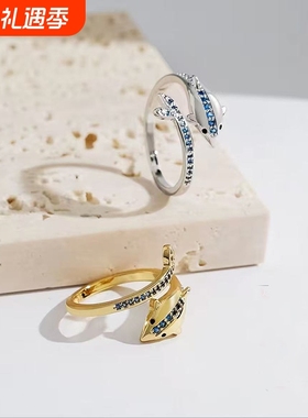 欧饰泥女士合金朋克海豚开口戒指