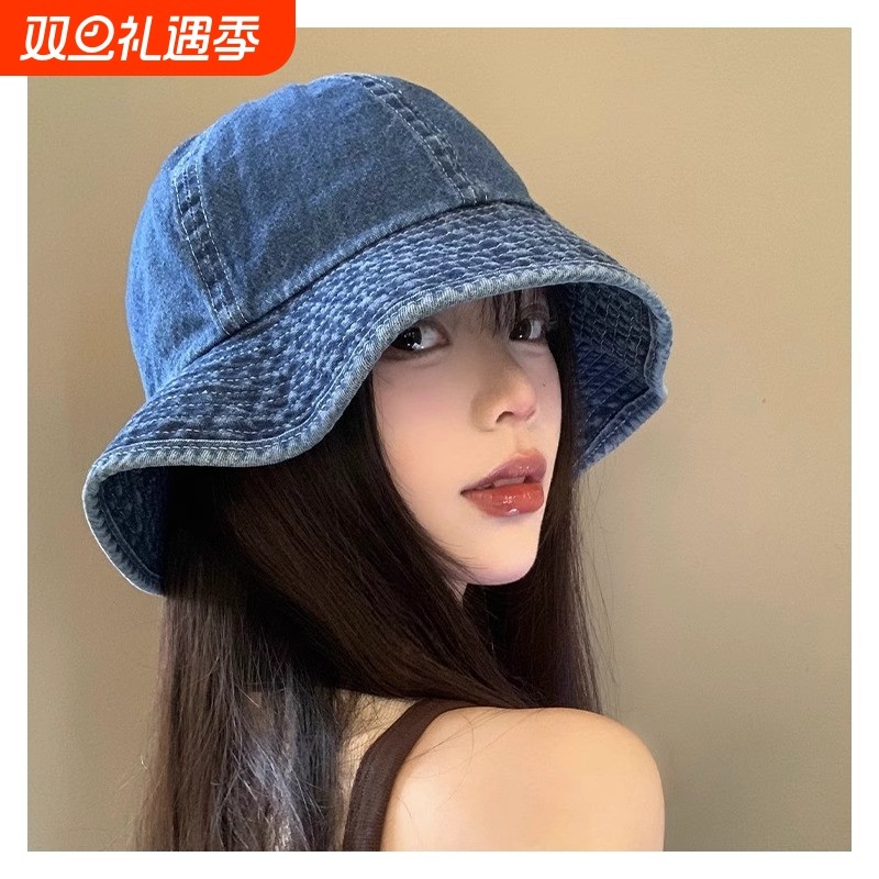 牛仔渔夫帽女日系大头围遮阳防晒盆帽百搭显脸小水桶帽子潮好看