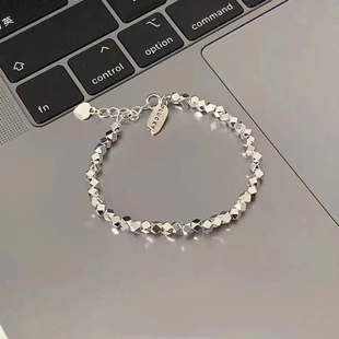925银碎银几两幸运字牌手链女生小众设计高级感ins风百搭简约手