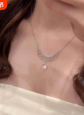 法式白色透明水滴蕾丝温柔小众项链时尚独特设计锁骨链颈链女多层