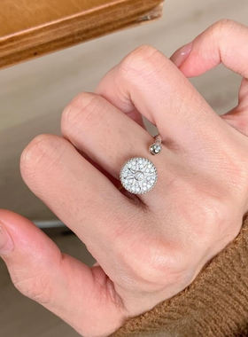 中古vintage星芒满钻罗盘开口戒指女小众时尚轻奢锆石高级感手饰