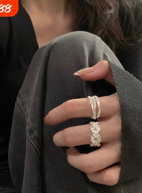 复古多层缠绕开口戒指女高级感食指戒ins冷淡风指环小众设计花朵