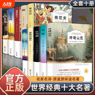 十大文学名著正版精装10册巴黎圣母院飘简爱红与黑呼啸山庄假如给我三天光明傲慢与偏见基督山伯爵青少年学生小说书籍经典阅读课外