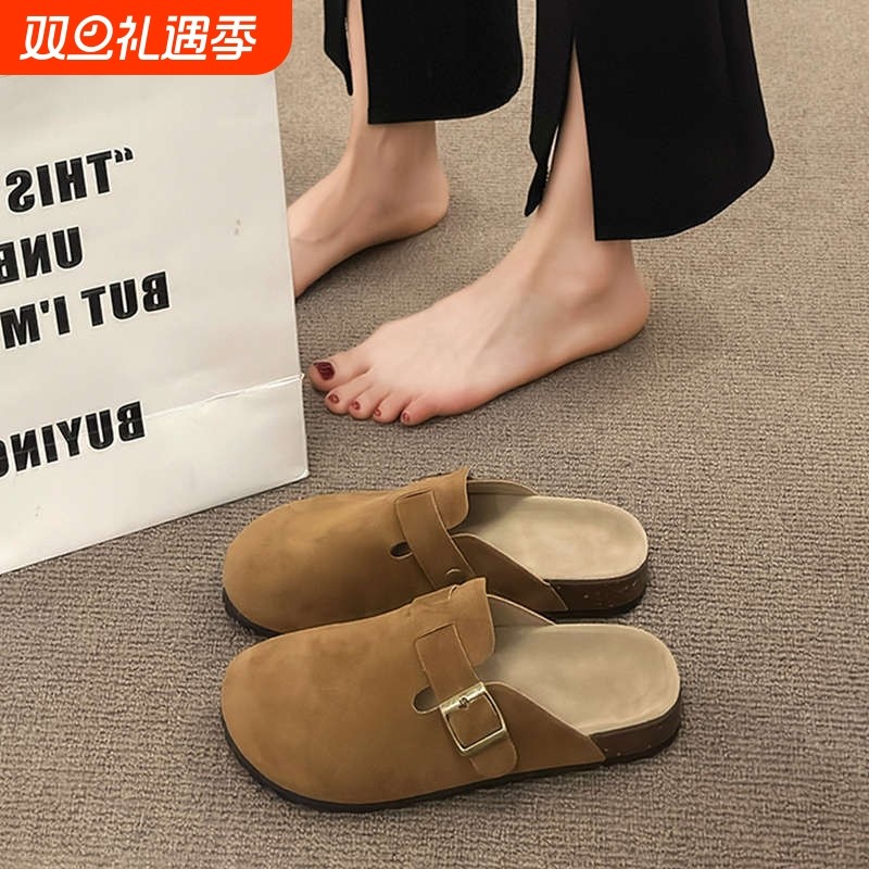 勃肯鞋女2024厚底增高外穿初秋新款博肯包头半拖鞋一脚蹬懒人单鞋