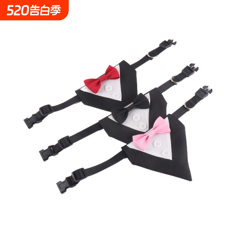 阿明格新款宠物用品 绅士风英伦纽扣蝴蝶结三角巾狗项圈婚礼配件