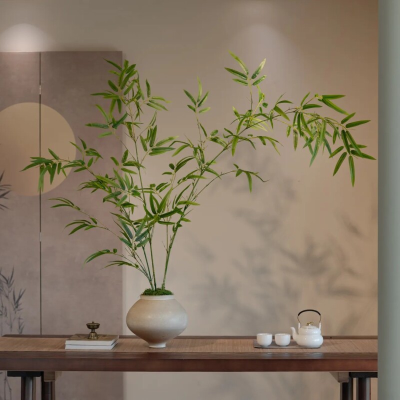 竹子真树干仿真假绿植大型落地盆栽宋代美学软装禅意中式茶室装饰