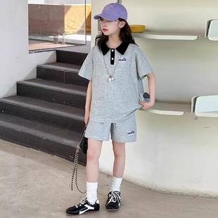 女童夏装2026新款套装儿童polo衫体恤短裤两件套夏天运动休闲衣服