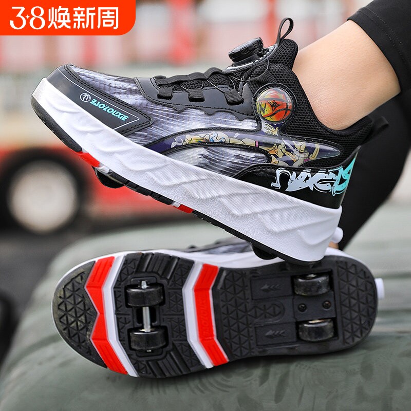 暴走鞋男秋冬新款女童轮滑鞋可走可收缩成人滑四轮鞋子爆走溜冰鞋