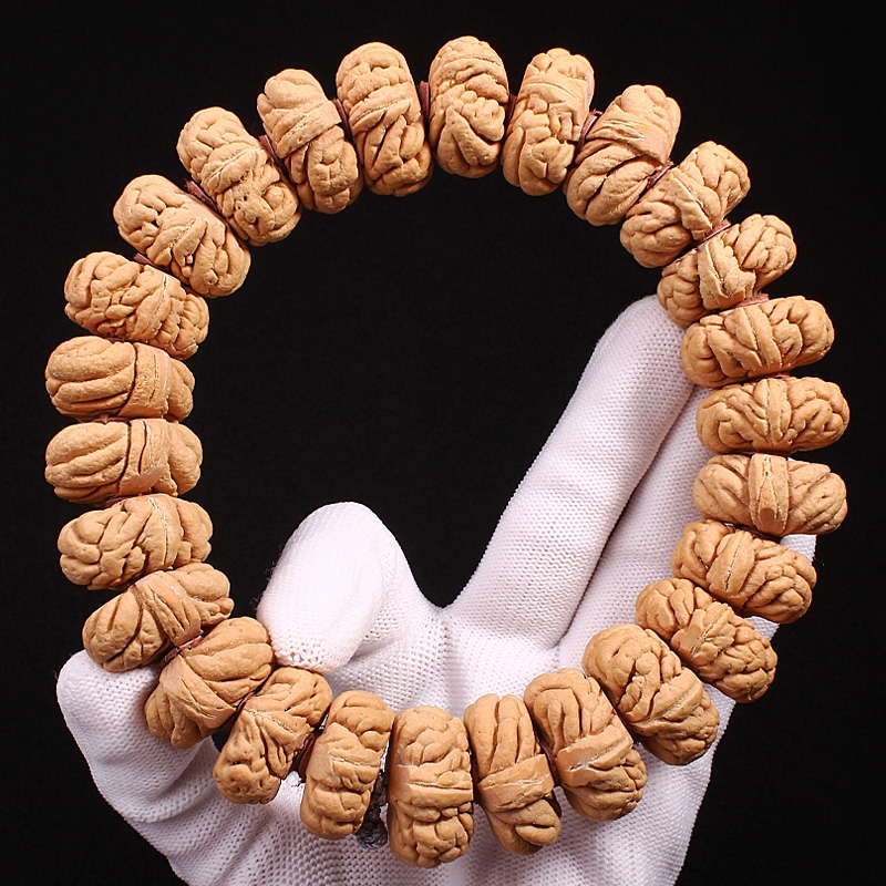 霸王龙核桃手持野生磨盘桩桃胡桃核手串文玩小核桃手链男女士桃木