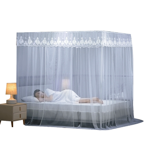 蚊帐家用2024新款三开门落地加密防蚊帐纱免安装支架加粗单人双人