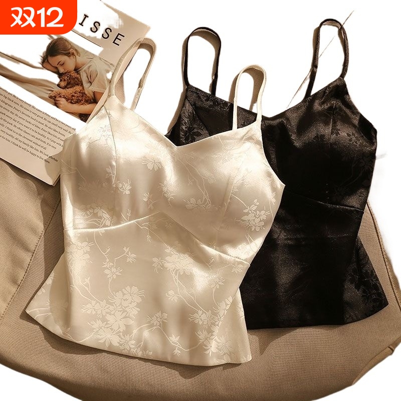 高级感提花小背心吊带女夏外穿带胸垫西装内搭新中式国风打底上衣