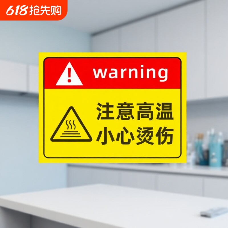 注意高温小心烫伤提示贴防烫伤标识警示标志当心标识牌高温烫手有电危险警示牌安全贴纸警告请勿防水烟火禁烟
