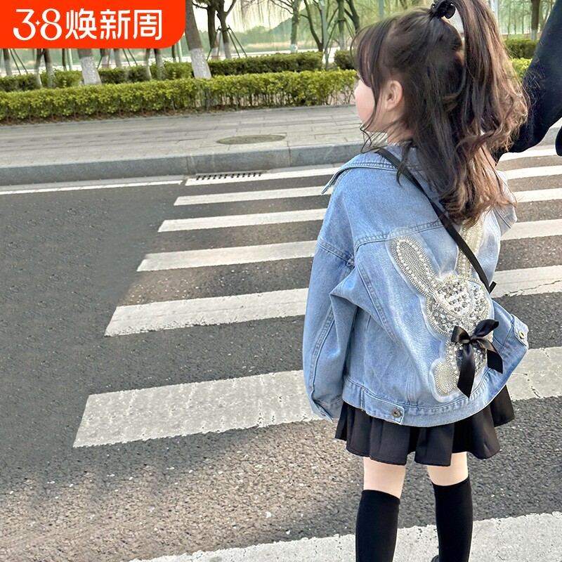女童牛仔衣中大童牛仔外套女孩韩版重工上衣儿童春秋季洋气衣服