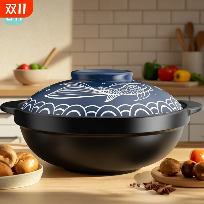 年年有鱼浅锅耐高温干烧不裂家商用燃气砂锅煤气灶陶瓷炖汤沙石锅