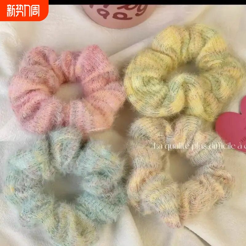 大肠毛绒发圈甜美马海毛针织渐变冰淇淋头绳大肠圈发绳少女发温柔