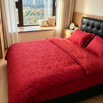 新中式提花冰丝婚庆四件套床品