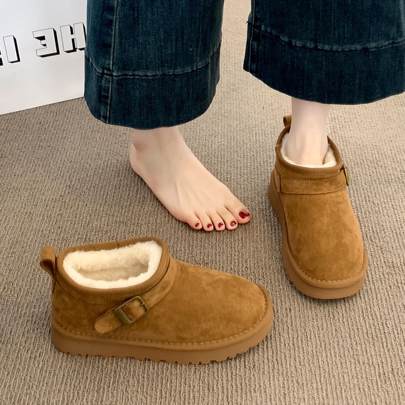 厚底勃肯鞋皮毛一体雪地靴女2025冬季新款防水短筒棉鞋加绒面包鞋
