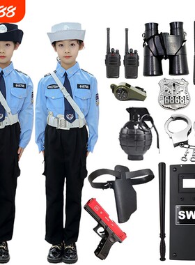 儿童军装警官玩具交警套装小孩制服衣服男女童小警察短袖演出服装
