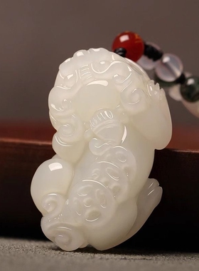 正品新疆白玉貔貅吊坠男女士方解石玉坠招财转运项链情挂件玉佩礼