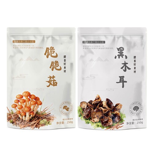 内蒙古菌菇干货组合250g 袋装 脆脆菇黑木耳大兴安岭食材工厂批发