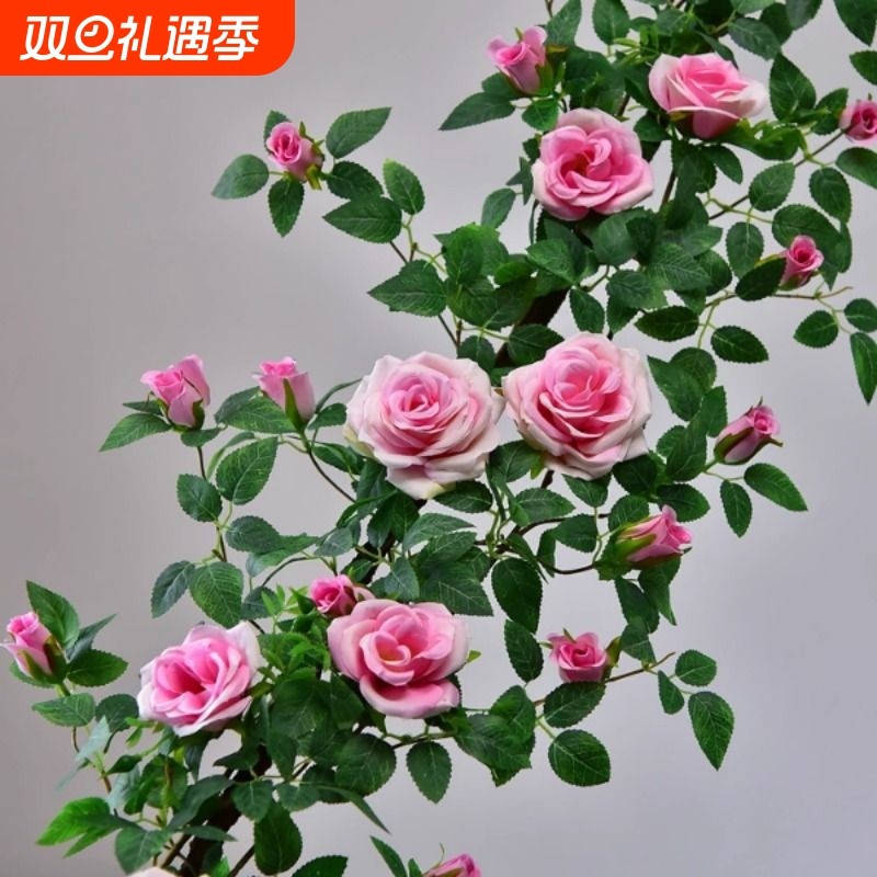 仿真玫瑰花藤花墙假花装饰花藤条塑料花藤蔓植物空调管道遮挡造景