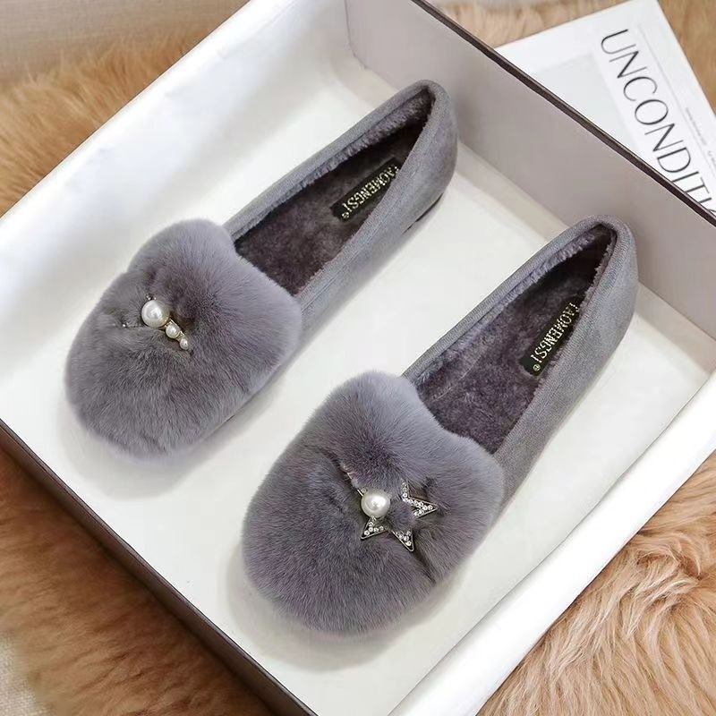 毛毛鞋女冬外穿厚底2025新款豆豆鞋女加绒厚底大码外穿孕妇棉飘鞋