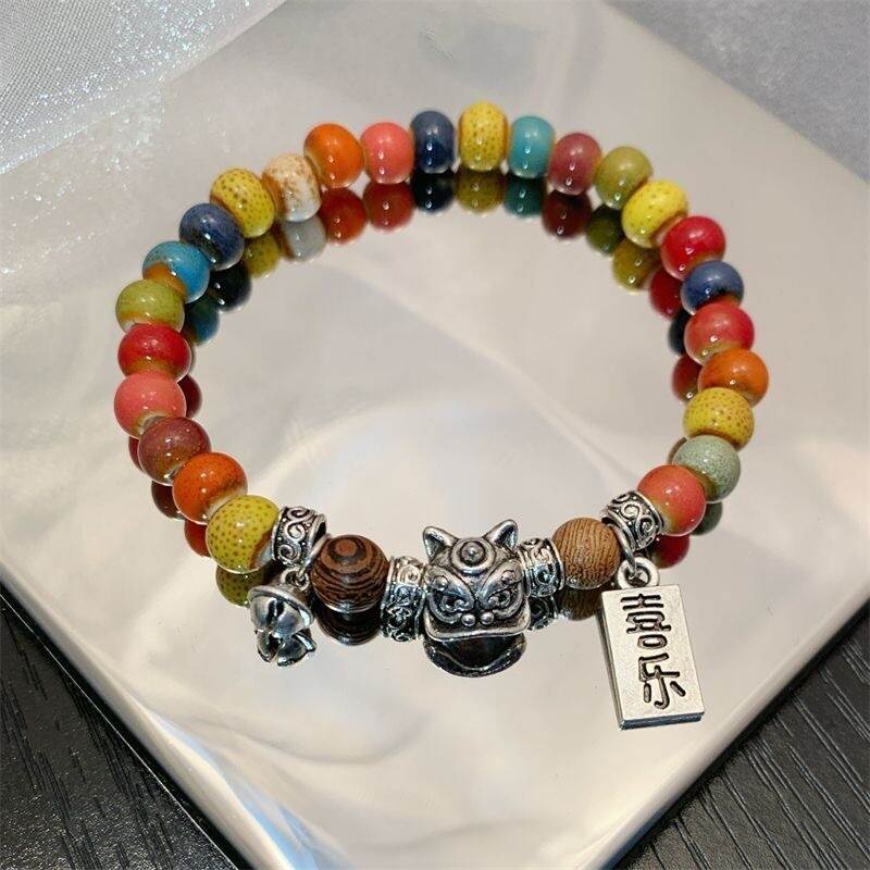 吉祥锦鲤陶瓷景德镇手链女国潮情侣好运配饰新年礼物手串红玛瑙