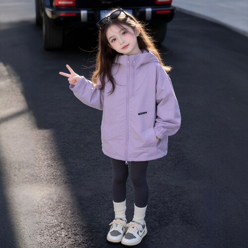 2026新款女童外套冲锋衣洋气儿童春秋季女孩连帽夹克运动上衣G273