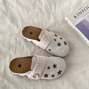 新款 2025夏季 外穿一脚蹬包头半拖鞋 单鞋 内增高 勃肯鞋 平底鞋 女款