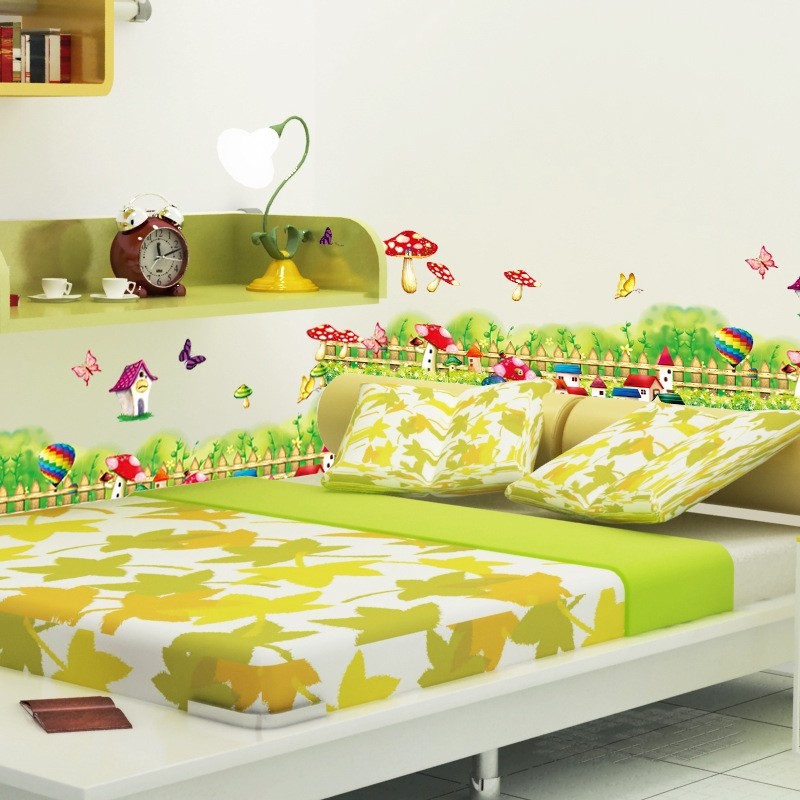 墙贴清新蝴蝶花栅栏踢脚线腰线贴客厅墙角装饰墙贴画店铺装饰逼真