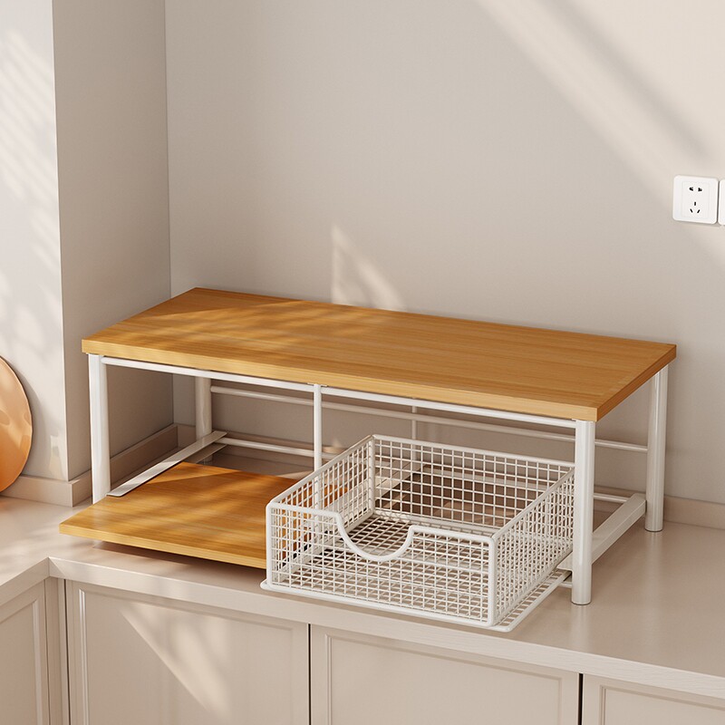 桌面置物架餐桌零食整理架抽拉式分层茶杯茶包咖啡机微波炉收纳架