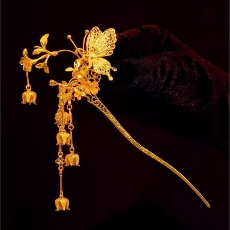 新娘金色蝴蝶发簪头饰龙凤褂旗袍发钗秀禾头饰百搭喜庆中式婚礼女