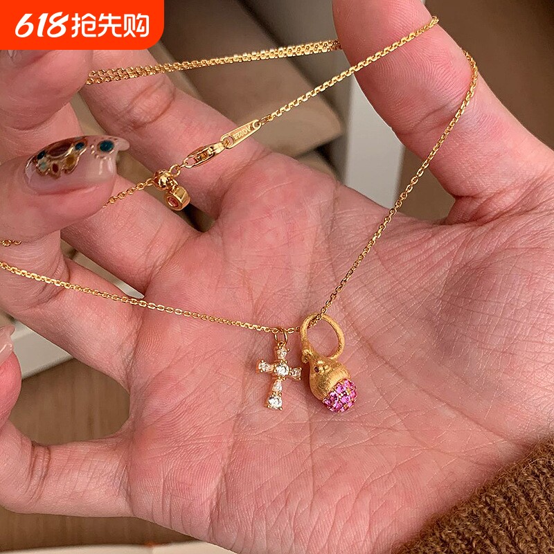 十字松果十字拉丝松果项链爆款高颜值气质百搭颈链锁骨链饰品清新