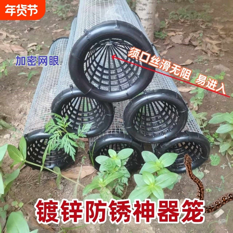 多功能蛇铁丝笼镀锌网笼黄鳝笼辣条鱼虾笼通用防跑长筒笼手工笼