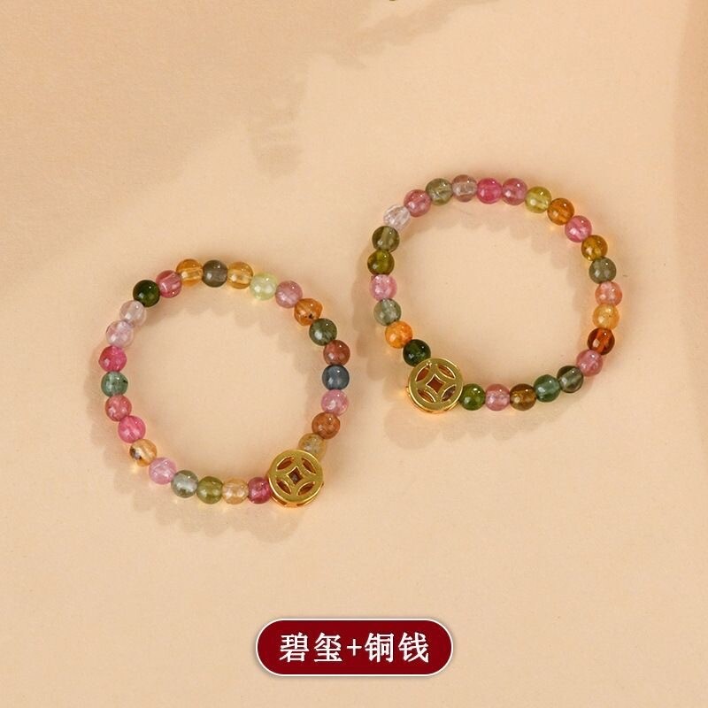 爆款开口戒指女仿碧玺轻奢小众设计食指戒复古彩色水晶珠指环