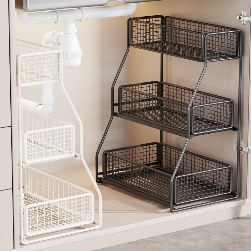 浴室下水槽置物架柜子收纳分层架卫生间洗漱台下多层抽拉式收纳架