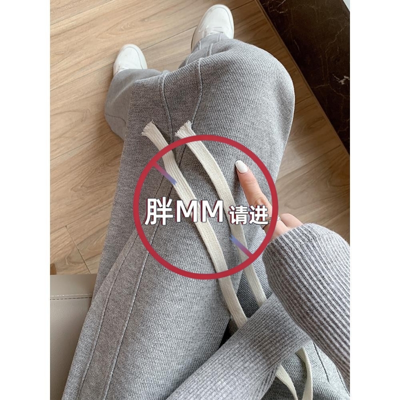 灰色运动裤女春秋2025新款高腰直筒宽松香蕉卫裤休闲大码阔腿裤子