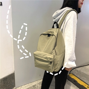 日系书包轻度少女古着感纯色双肩包尼龙简约校园学生ins时尚背包
