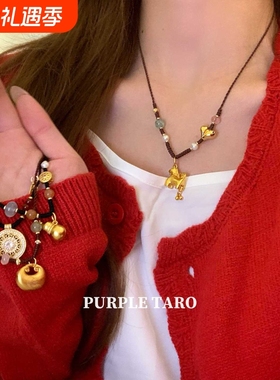Purpletaro原创新中式小马葫芦福袋吊坠项链女新年马年轻奢毛衣链