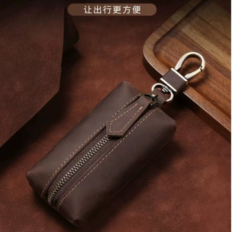 真皮多功能钥匙包男士迷你腰挂小包大容量车钥匙收纳包拉链零钱包