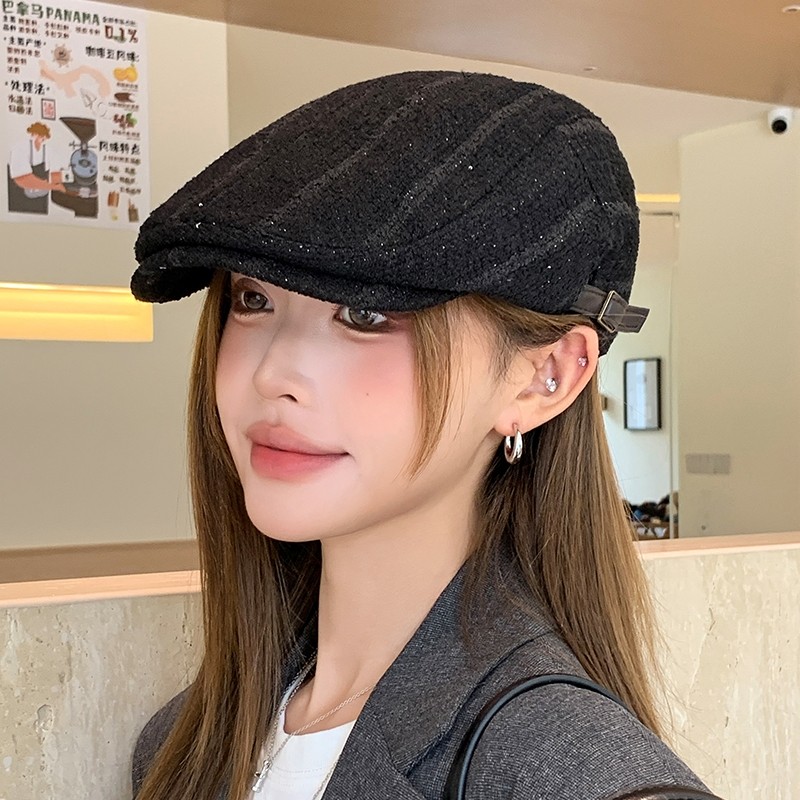 2025新款复古毛绒前进帽子女秋冬季加厚保暖时尚网红鸭舌帽贝雷帽