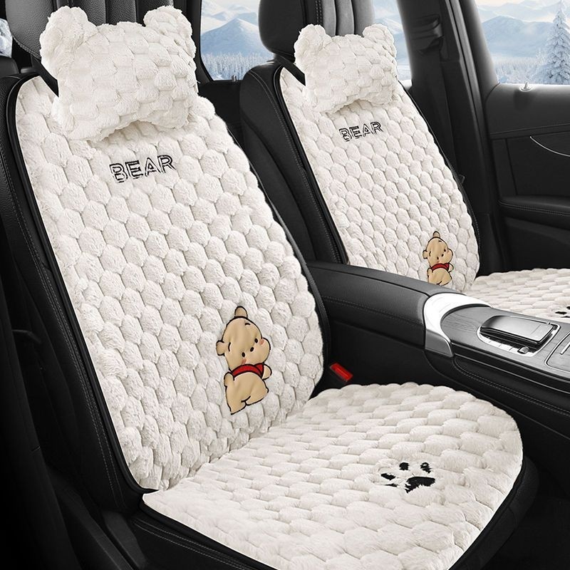 冬季毛绒汽车坐垫三件套加厚座垫可爱卡通保暖单片女神后排通用