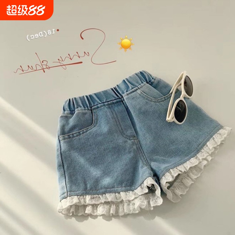 女童牛仔短裤夏新款女宝宝洋气时髦花边薄款裤子小女孩夏装阔腿