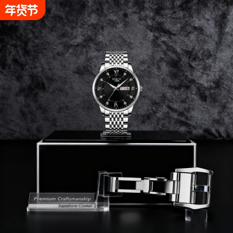 手表男全自动非机械表钢带男款商务防水石英腕表正品名牌镂空男士