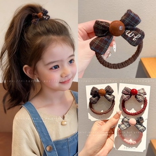 儿童蝴蝶结发圈女童韩版格纹扎头发皮筋不伤发小女孩洋气马尾发绳