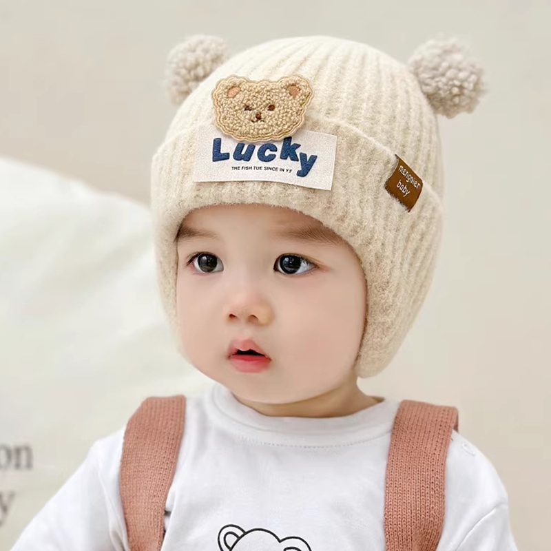 婴儿帽子秋冬季护耳帽可爱针织保暖加厚婴幼儿男女宝宝毛线帽防风