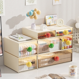 桌面收纳盒抽屉式学生书桌书本整理盒文具亚克力多层办公桌置物架