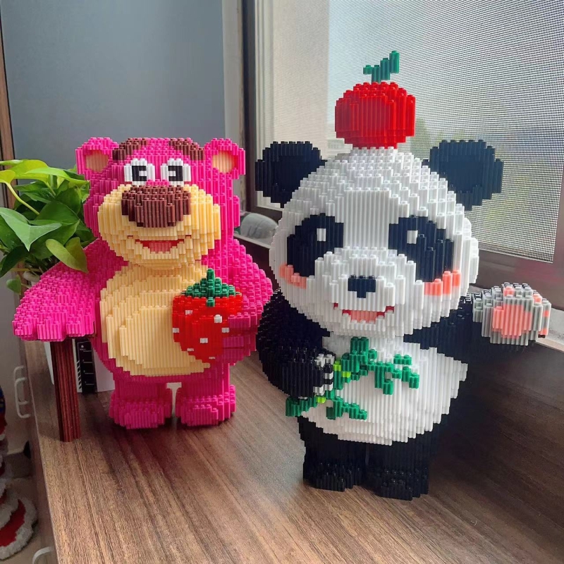 兼容乐高趣小颗粒积木立体拼图益智草莓熊小玩具摆件九尾狐醒狮