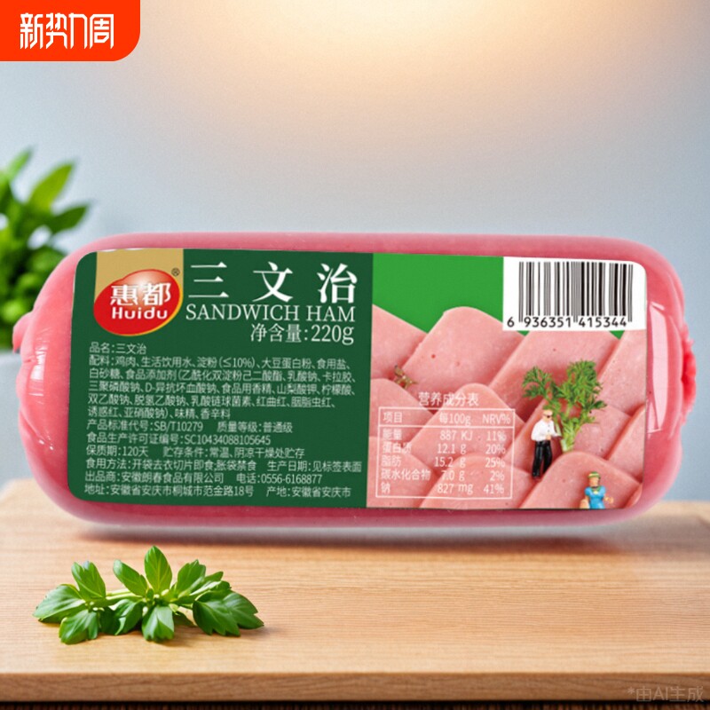 220g三文治火腿肠新鲜方腿香肠火腿切片火锅午餐肉肠早餐即食肉肠