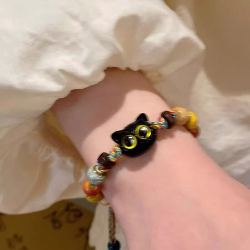 彩色猫咪手链女生款ins新款小众轻奢精致高颜值学生党首饰编织